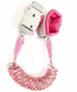 Customized Size Pink Transparent Key Lock Child Safety Bracelets With Reflective Strips Steel Core Anti-Lost Wrist Leash