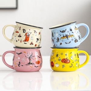 Écologique Roman Imprimé Halloween Tasse En Céramique Fantôme Festival Cadeau Porcelaine Tasse À Café Citrouille Smiley Visage Tasse Wattle Mug - Product Image 6