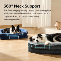 Lit pour chien orthopédique rectangulaire moderne en mousse alvéolée avec support cervical à 360° et rebords surélevés