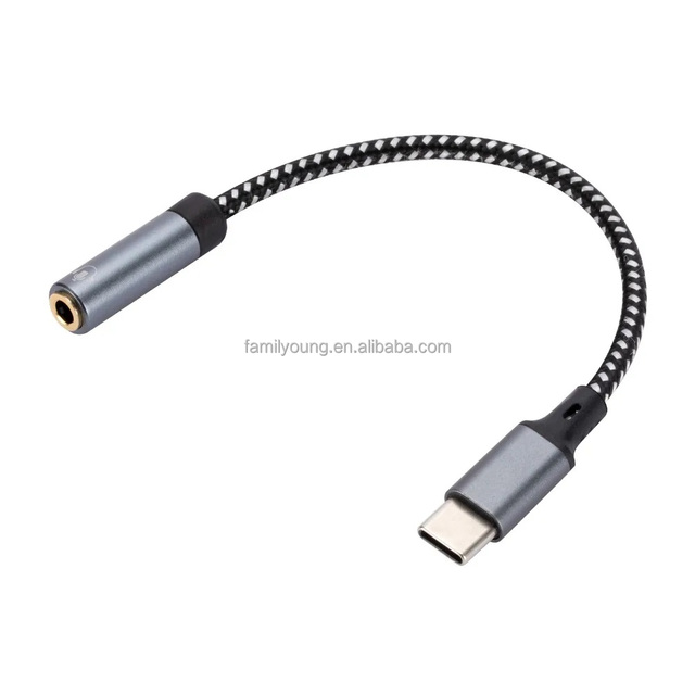 Alloy USB Type C Male to 3.5mm Female Jack Converter Adapter Cable Braided USB C Aux Headphone Adapter Cable