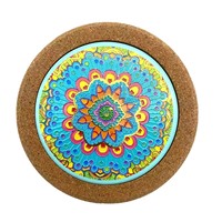 Sous-verre et set de table en céramique et liège, motif mandala en relief, brillant, isolant thermique, anti-brûlure, écologique et résistant aux chocs