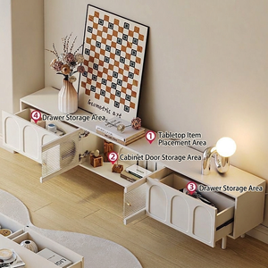 Modern Luxury White <b>TV</b> Stand with Solid Wood Cabinet and Fluted Glass Center for Living Room Bedroom Apartment Hotel - Product Image 3