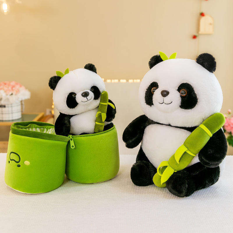 Wholesale Forest Stuffed Doll Chinese Cartoon Panda Hugging With Bamboo Plush Toy Maker Custom Design Panda Plush Toy