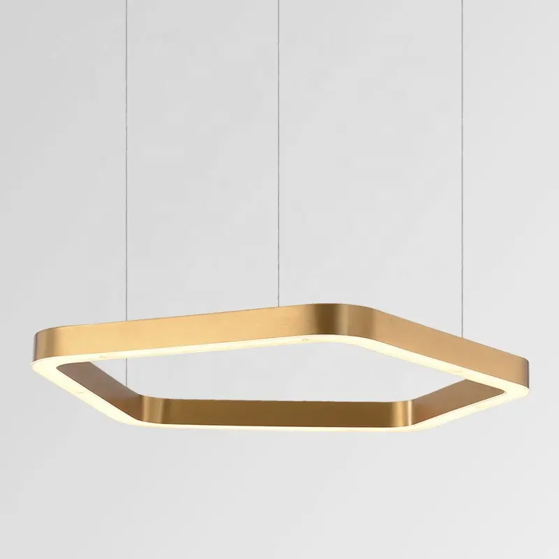 2019 angepasst Fünfeckigen LED Kronleuchter europäischen gold ring led wohnzimmer benutzerdefinierte beleuchtung decke hängende lampe für restaurant