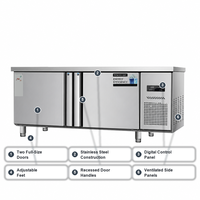 Lemari Pendingin dengan Meja Kerja Stainless Steel 2 Pintu, Freezer Bawah Meja, Hemat Energi untuk Dapur Komersial