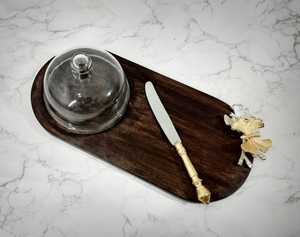 Plateau à fromage en bois avec dôme en verre et ensemble de couteaux, plateau de service de luxe pour la cuisine, la maison et les cadeaux - Product Image 4