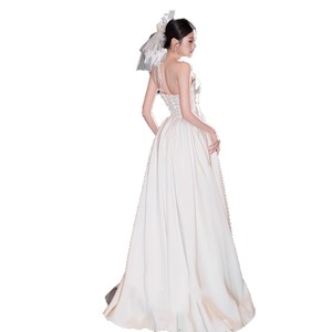 Strapless Satin Wedding Dress Natural Waist Floor Length For Brides Coming Of Age Ceremony White Simple Style - Product Image 5