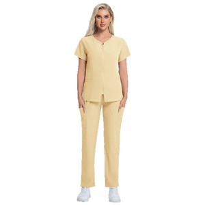 Women Medical <b>Scrub</b> <b>Set</b> Knitted Elastic Slim Fit Moisture Wicking Hospital Uniforms - Product Image 5