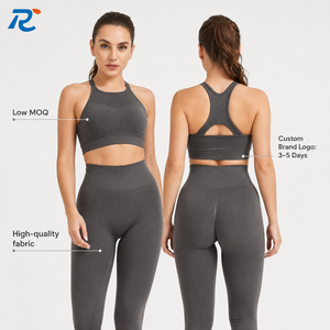 RONGCHAO Women's Seamless Yoga Set High Neck Sports Bra High Waist Leggings 2 Piece Fitness Gym Workout Sportswear Activewear