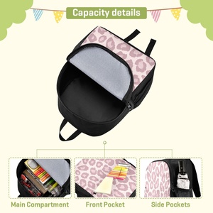 pink Leopard Print Customized <b>Lightweight</b> Simple Style Fashionable Casual Zipper Waterproof Polyester <b>Backpack</b> - Product Image 4