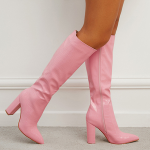 Bottes tendance 2022 : style hiver avec bout pointu, talon épais et fermeture éclair latérale, respirantes et antidérapantes - Product Image 1