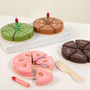<b>Wooden</b> Slicable Birthday Cake Pretend Play Kit Detachable Fruit <b>Slices</b> Toddler Dessert Cutting Role Play Educational Toy - Product Image 3