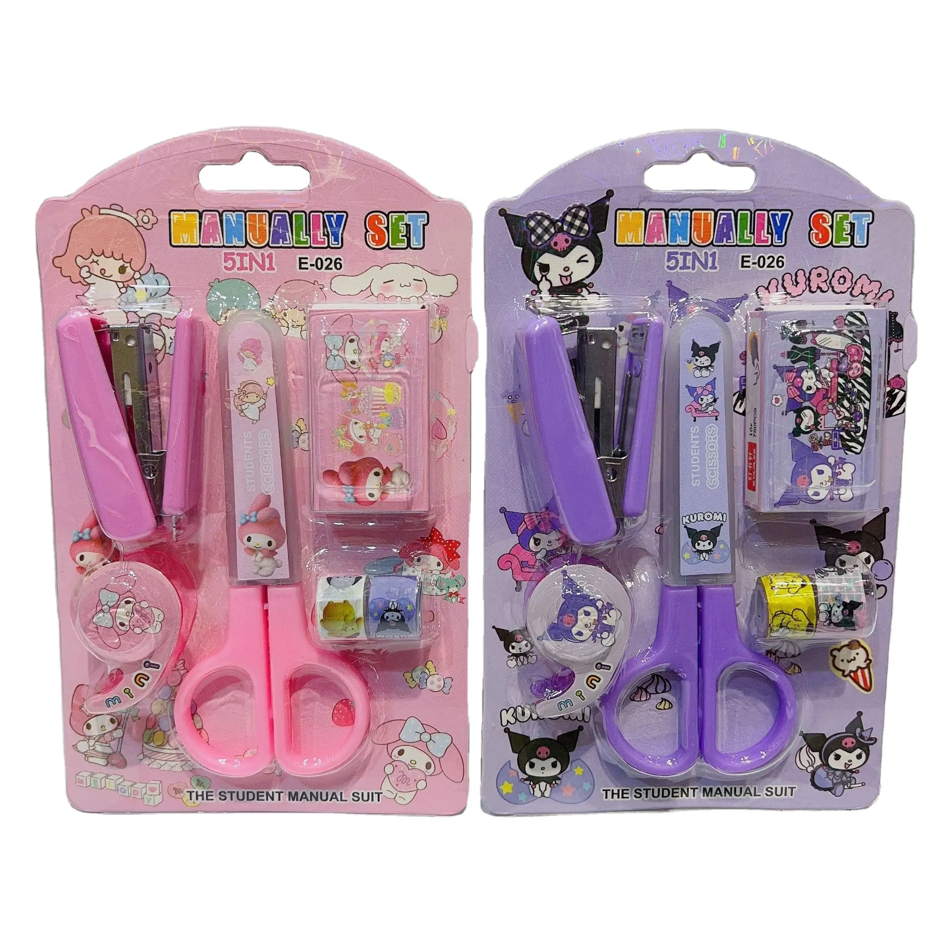 Nieuwe Collectie Cartoon Sanrio Briefpapier Set Kawaii Sanrio Kuromi Studenten Plakboek Gereedschap Schaar Nietmachine Tape Combinatie Geschenken