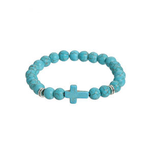 Bracelet en perles œil <span class=keywords><strong>de</strong></span> <span class=keywords><strong>tigre</strong></span> et turquoise unisexe <span class=keywords><strong>Mat</strong></span>ériau mixte Style classique Finition noire mate pour fête <span class=keywords><strong>de</strong></span> mariage et cadeau - Product Image 1