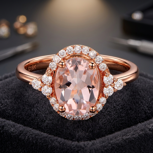 Vente en gros d'anneaux en argent sterling 925 plaqués or rose avec pierre précieuse ovale en morganite pour mariage, fiançailles, anniversaire - Product Image 2