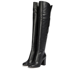 Casual Soft Leather Upper Round Toe Over Knee <b>Boots</b> Fashion Shoes Big Size 46 Zipper High Chunky Heel - Product Image 4
