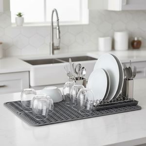 Tapis de séchage de vaisselle en silicone de style moderne, grand format, facile à nettoyer, résistant à la chaleur, antidérapant et sûr pour comptoir de cuisine et évier - Product Image 1