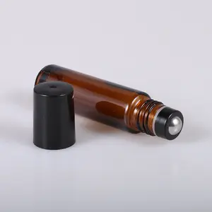 10ml amber silindir cam şişeler siyah konut ile paslanmaz çelik silindir topu ve siyah kapaklı