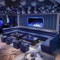 Style américain antique personnalisé Restaurant Bar Discothèque Salon VIP Chambre en cuir bleu en forme de U Sofa Booth Furniture Set