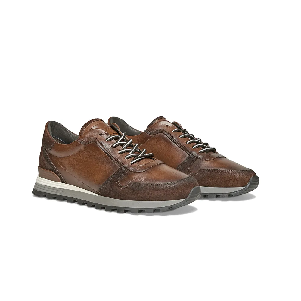 Fashion Sport Shoes Brown Calfskin Brand Sneaker Tumbled Genuine Leather Top Quality Shoes Men Sport