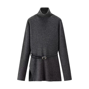 Bộ đồ nữ ZATRHMBM thời trang mới 2025, áo len dệt kim phối dây lưng trang trí, kiểu cổ lọ retro + chân váy, bộ hai mảnh - Product Image 2