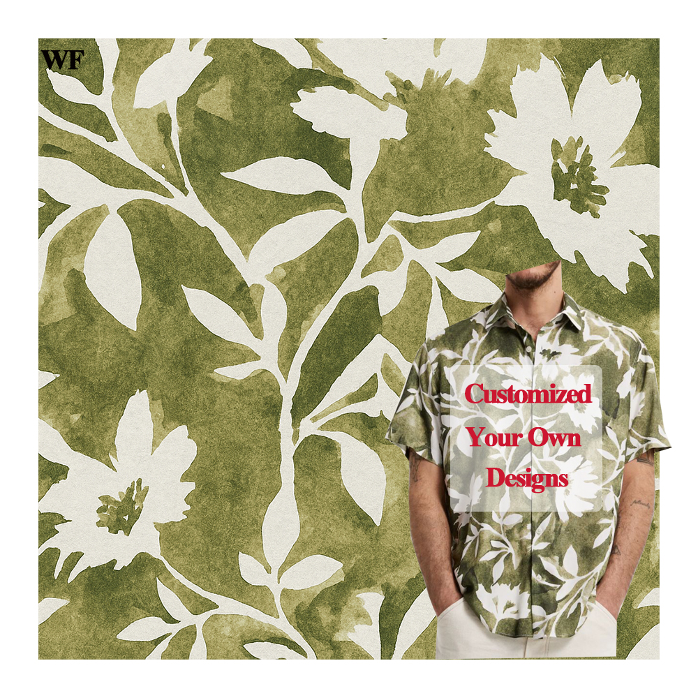 WF Free Sample Accept Customized Woven Digital Printed 100% Rayon Viscose Poplin Fabric for Men's Shirts Boys Girls & Dresses