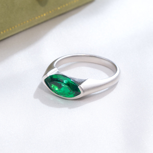 Messi Jewelry MSR-1899 925 <b>Silver</b> Marquise Shape May Birshstone Lab <b>Emerald</b> Fashion <b>Ring</b> Bezel Setting <b>Emerald</b> <b>Ring</b> - Product Image 2