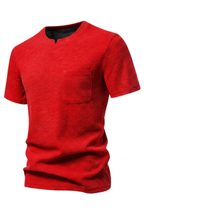 T-shirt personnalisé pour homme en maille gaufrée avec poche, 100 % coton, manches courtes, col roulé, décontracté, uni, coupe classique, écologique, respirant - Product Image 3