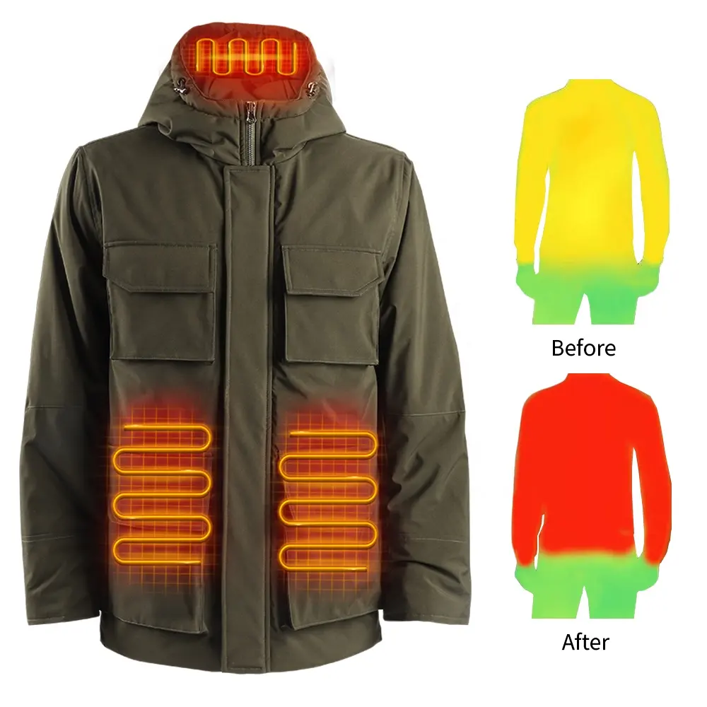 Luxury Professional Men's Detachable Hood Battery Heated Jacket Electric Softshell Waterproof Winter Warm Work Clothing