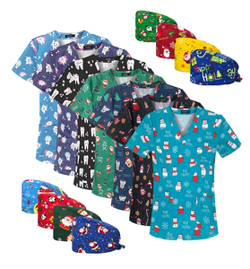 Uniformes d'hôpital à motif de Noël bon marché hommes femmes T-<span class=keywords><strong>shirt</strong></span> infirmière gommage médical confortable uniforme médical gommages chemise imprimée - Product Image 1