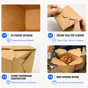Boîte à nouilles en papier kraft, revêtement PE, résistante à la graisse, conteneur alimentaire pliable, boîte à emporter, bol en papier avec logo personnalisé - Product Image 3