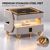 HANYEE Nouvelle table de chevet intelligente moderne avec charge sans fil, lumières LED 3 couleurs, éclairage d'étagère à détecteur de mouvement et tiroir à verrouillage par mot de passe