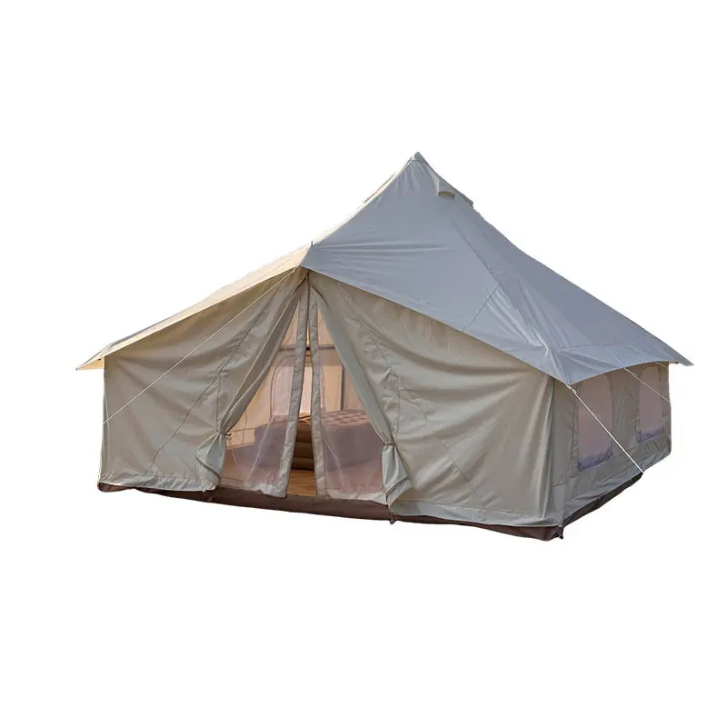 Tenda Yurt kanvas tanpa tiang desain baru tahan air berkemah luar ruangan tahan air 6 orang 4 musim tenda bel