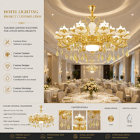 Lustre en cristal européen finition dorée vintage avec abat-jour en verre givré, luminaire suspendu pour la décoration de projets hôteliers