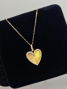 Pendentif cœur en or massif 18 carats avec diamant naturel, halo de diamants irisés, bijoux fins pour femmes - Product Image 2