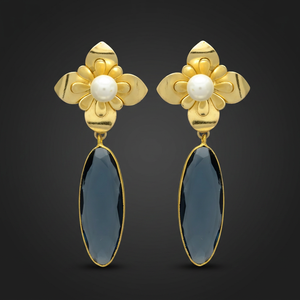 Nouvelles boucles d'oreilles ethniques plaquées or avec pierre précieuse en calcédoine bleue pour mariage, fête, fiançailles et cadeau - Product Image 2