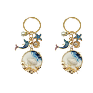 Blue Oil Drip Alloy Ocean Series <b>Keychain</b> Round Zinc Alloy Jewelry Accessory For Creative DIY Gifts - Product Image 1