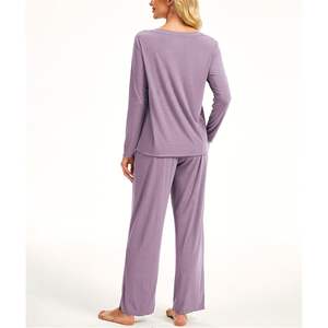 Conjunto de Pijama de Viscosa de Bambú para Mujer, Manga Larga, Ropa de Dormir Suave, Pantalones Largos, Ropa de Casa Cómoda, Conjuntos de Pijamas para Mujer - Product Image 3