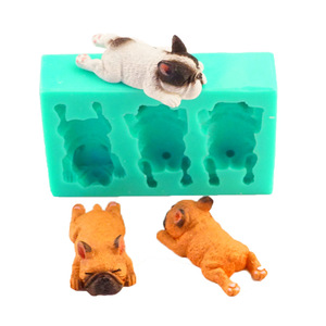 Bulldog Fondant Cake <b>Silicone</b> Mold 3 Cavities Dog Shape <b>Baking</b> DIY Candy Soap Mold - Product Image 1