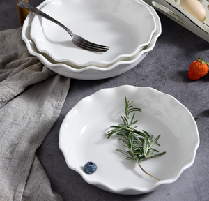 Ensemble de bols en céramique à bord festonné avec logo personnalisé, bols de service empilables à bord ondulé, bols à salade et à pâtes, pour hôtel, restaurant, mariage, fête - Product Image 2