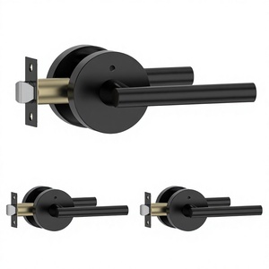Amerdeco - Juego de 3 Manijas de Puerta de Acero Inoxidable/Latón Negro Mate, Resistentes, para Privacidad, Reversibles, sin Llave, Ambidiestras, para Puertas - Product Image 4