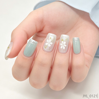 Faux ongles à presser motif marguerite bleu menthe et blanc, ongles carrés courts brillants, ongles acryliques réutilisables, lot de 24 pièces pour salon