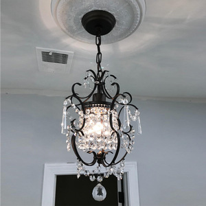 Mini Elegant 1-Light Chrome Industrial Style Crystal Chandelier Wrought Iron Ceiling Light Fixture Dimmable Warm <strong>White</strong> <strong>Hanging</strong> - Product Image 4