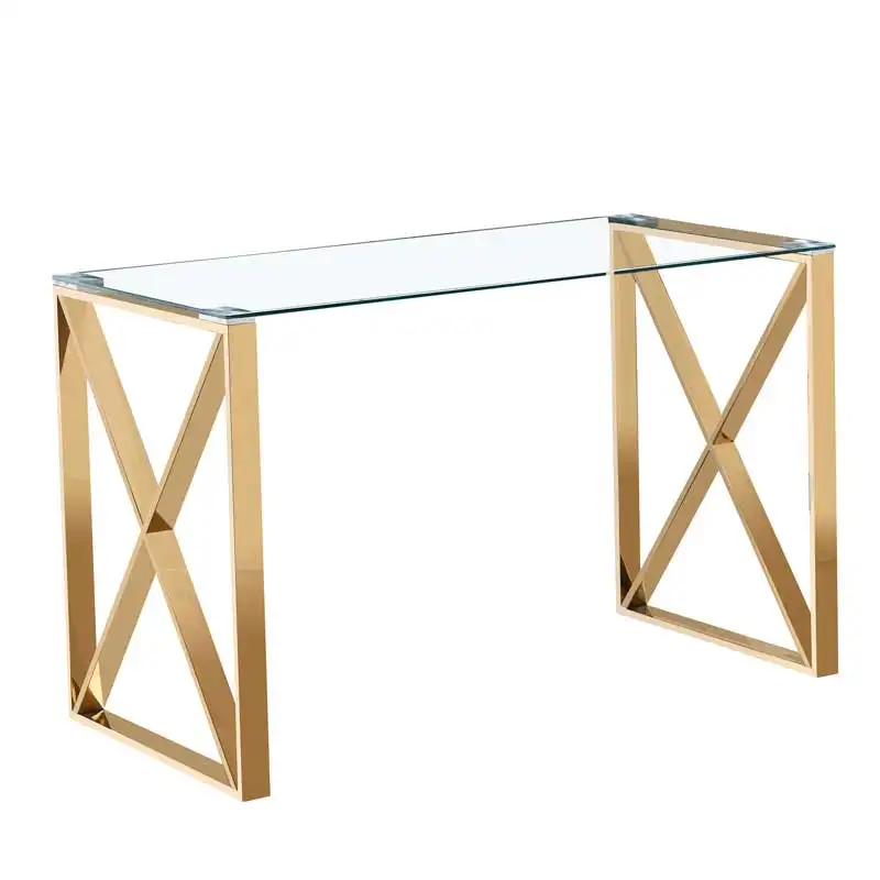 Console in vetro curvo di lusso moderno per soggiorno mobili da tavolo con struttura in metallo dorato