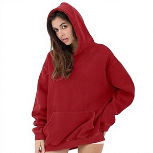 Sweat-shirt à capuche oversize en molleton uni à manches longues unisexe pour l'automne, avec poche rouge, style décontracté, tricoté - Product Image 1