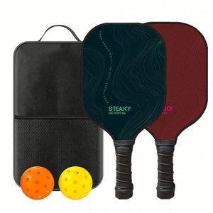 Paleta de Pickleball de Fibra de Vidrio con Logotipo Personalizado y Superficie de Fibra de Carbono, Juego de 2 Raquetas, 4 Pelotas, 1 Bolsa - Product Image 1