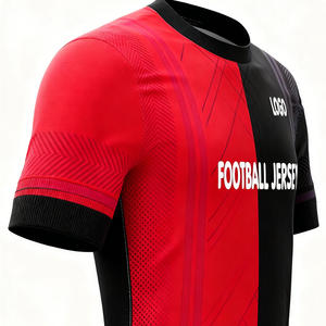 Jersey Sepak Bola Blok Warna Merah dan Hitam dengan Nomor Cetak, Jersey Latihan dan Pertandingan, Elemen Tim dan Klub - Product Image 3