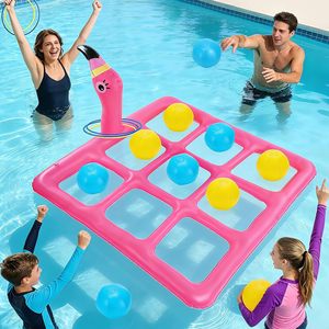 2-in-1 Flamingo Tic Tac Toe & Ring Toss <b>Inflatable</b> Pool <b>Game</b> Set for Family Fun - Product Image 1