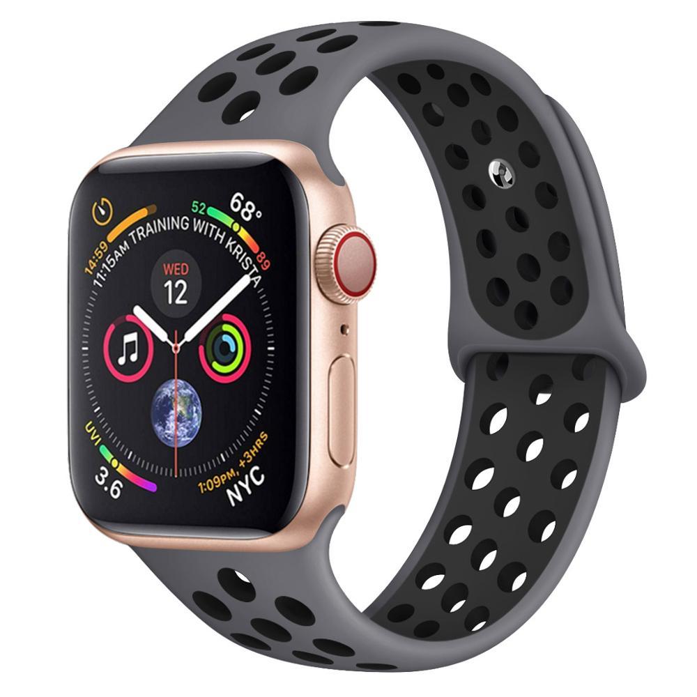 Эластичный Силиконовый ремешок для Apple Watch, дышащий силиконовый спортивный ремешок для Apple Watch 42 38 44 40 мм, Универсальный Apple series 5/4/3/2/1