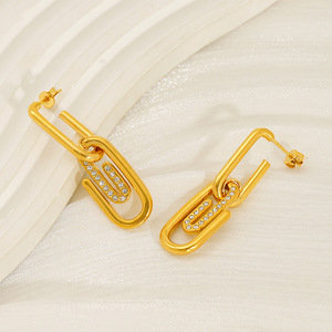 Zogxin Paperclip Earrings Gold Stainless Steel Studs Geometric Design Party Jewelry for Women - Product Image 4